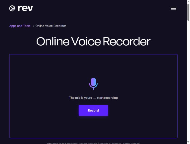 Rev Online Voice Recorder Interface