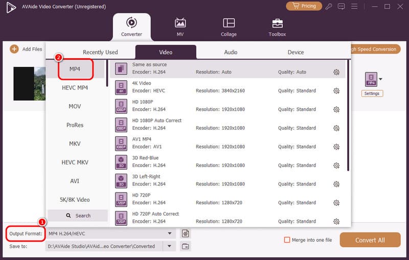 Utdataformat Mp4 tilgjengelig