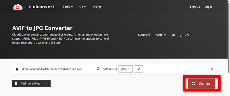 Cloudconvert-Konvertierungsschaltfläche