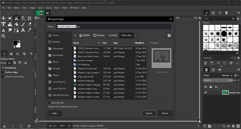Export JPG GIMP