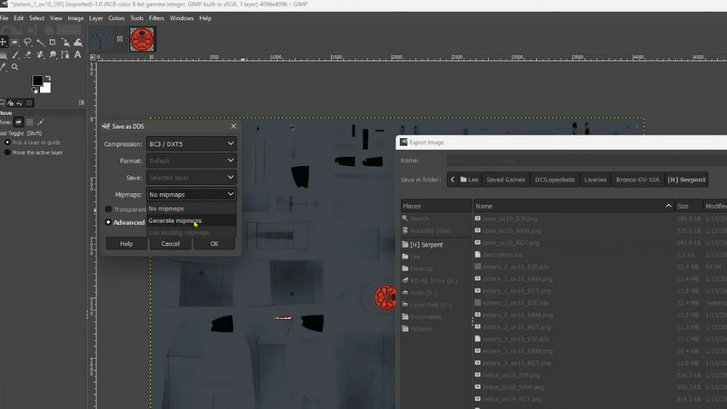GIMP 导出 DDS
