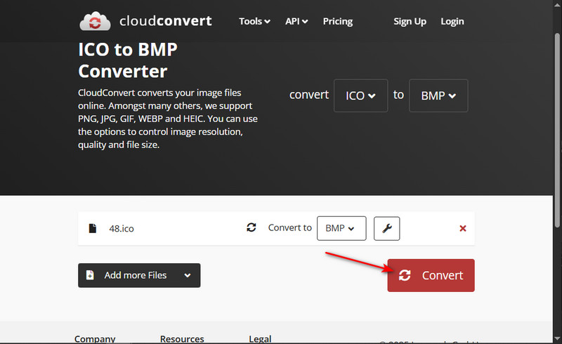 Cloudconvert 转换按钮