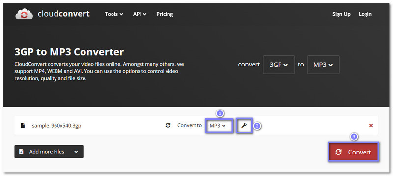 CloudConvert Convertit les fichiers 3GP en MP3