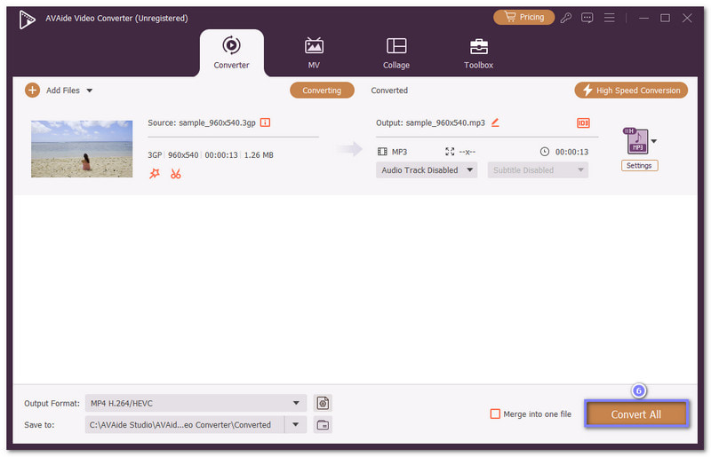 Lancer la conversion 3GP vers MP3