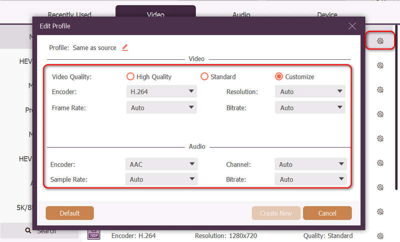 MP4 सेटिंग्स समायोजित करें Avaide