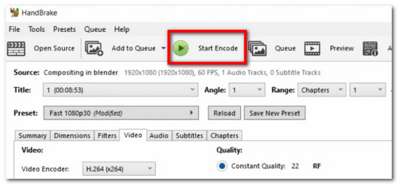 Handbrake Start Encode