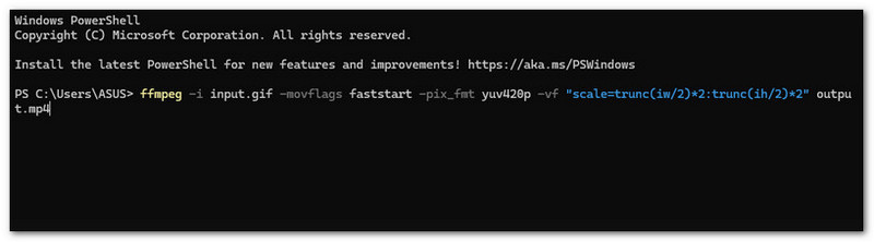 Ffmpeg converte GIF in MP4
