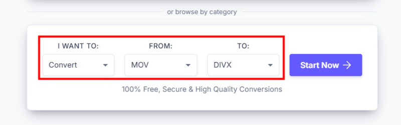 XConvert Select MOV to DivX