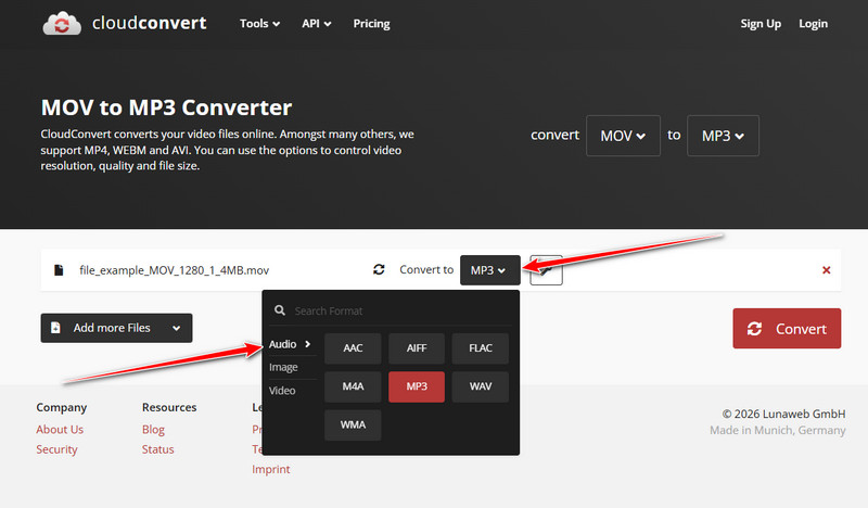 Získejte MP3 Cloudconvert