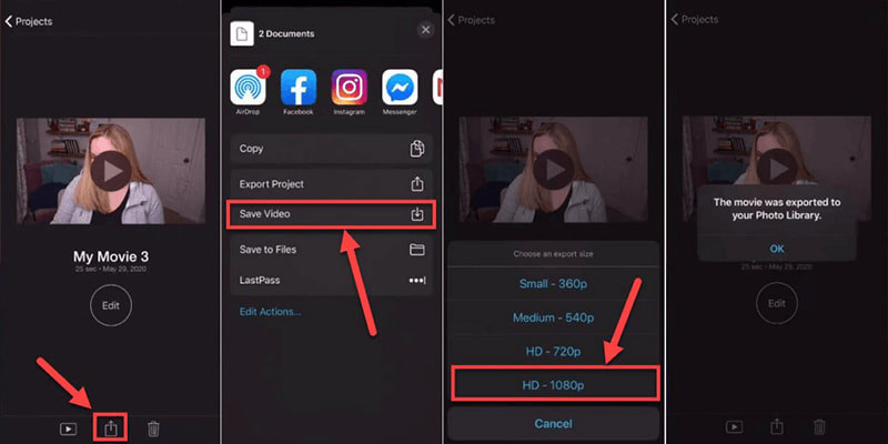 iPhone에서 iMovie MP4 내보내기