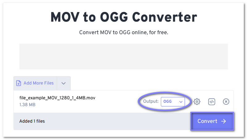FreeConvert converte MOV para Ogg