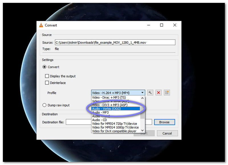 VLC Converter Mov para Ogg