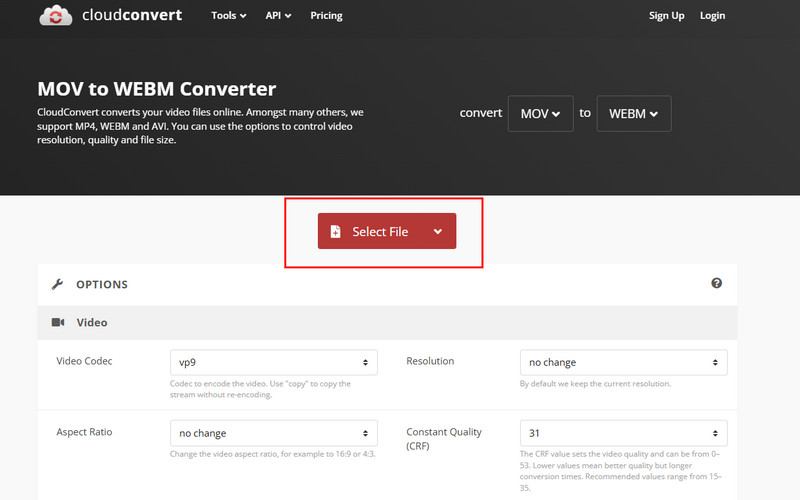 Sélectionnez Déplacer vers Cloudconvert
