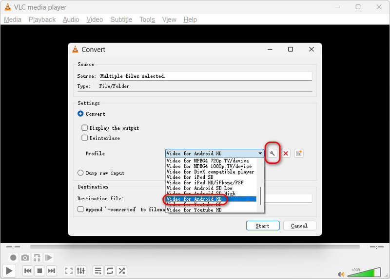 Choose Preset in VLC