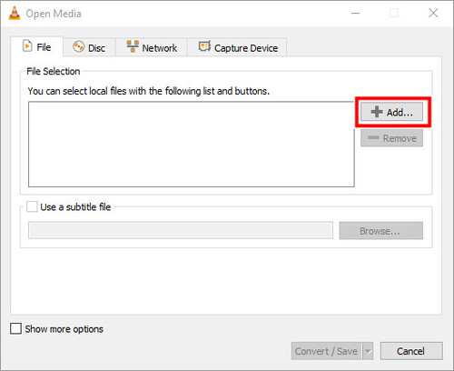 VLC Ajouter un fichier