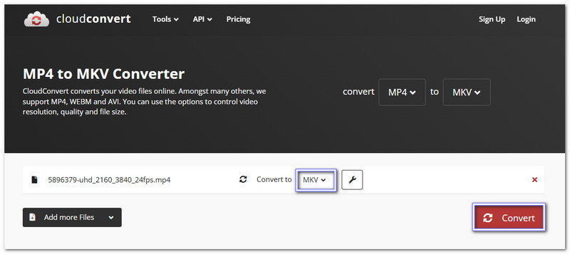 CloudConvert Конвертирует MP4 в MKV без установки