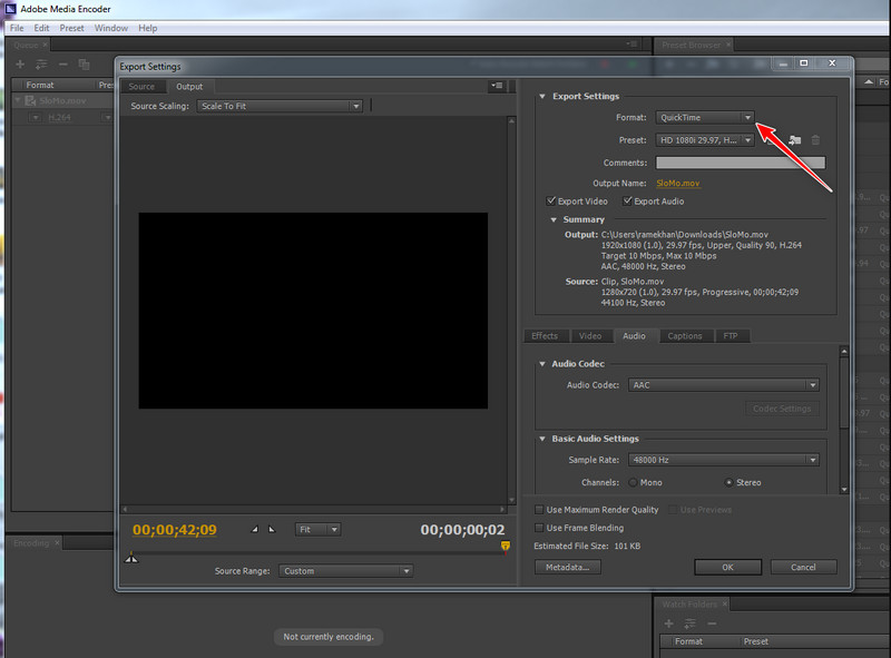 Choose Quicktime Output