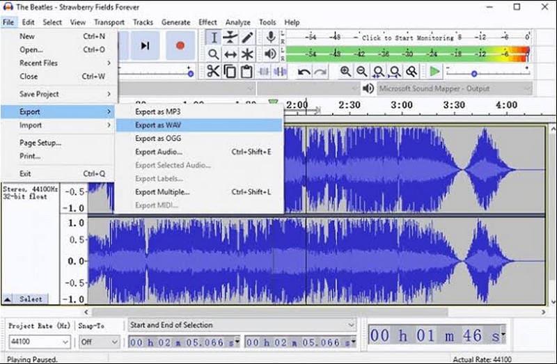 ส่งออกไฟล์ WAV จาก Audacity