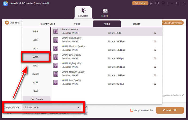 Utdataformat Wma