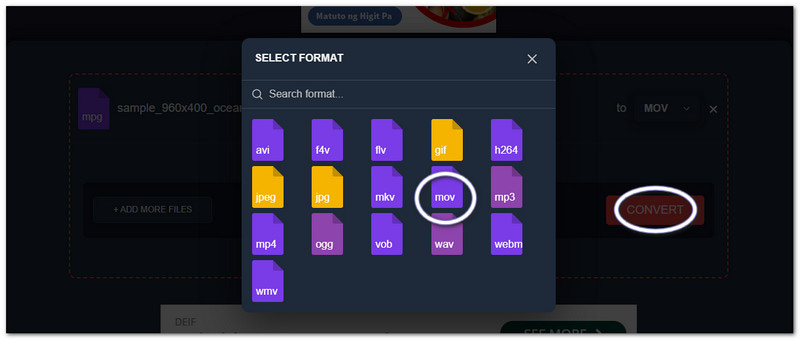 AnyConv converte MPG para MOV