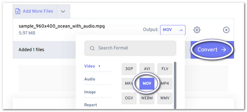 FreeConvert Converte MPG para MOV
