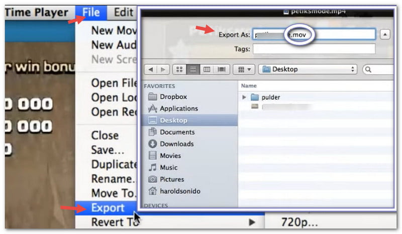 QuickTime Player: Converter MPG para MOV