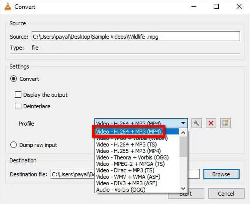 MPG do MP4 VLC