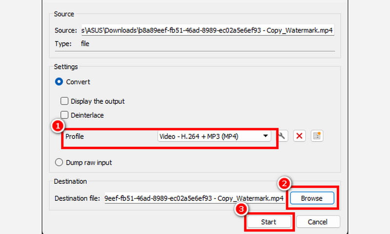 Profile MP4 Browse Start VLC