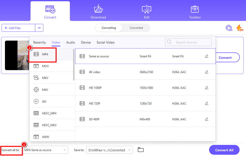 รูปแบบเอาต์พุต MP4 Hitpaw