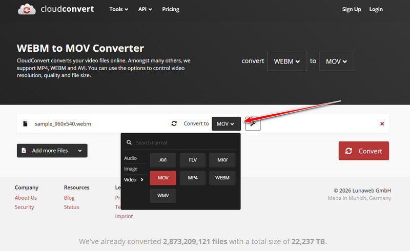 Webm'den MOV'a CloudConvert