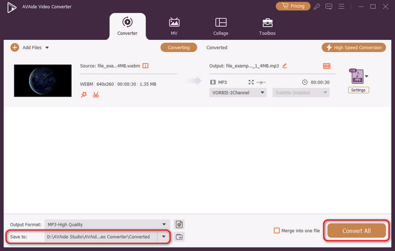 Convert WebM to MP3 in AVAide Video Converter
