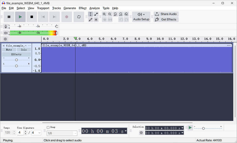 Import WebM file into Audacity