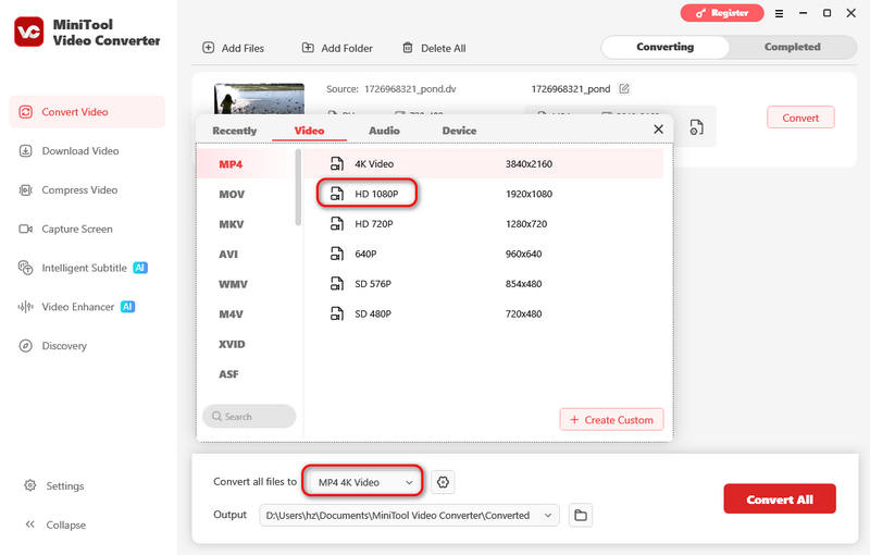 Choose An Mp4 Preset In MiniTool Video Converter