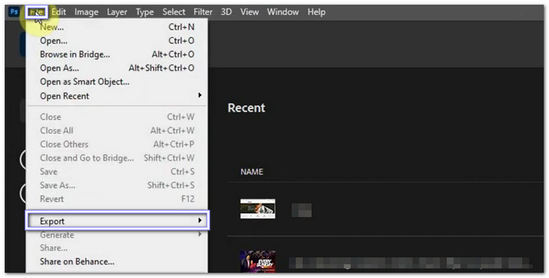 Haz clic en Archivo y selecciona Exportar