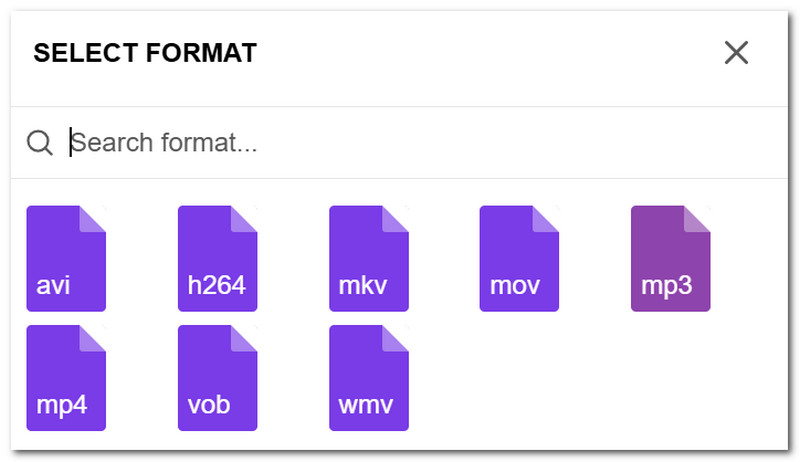 Formato de seleção Anyconv