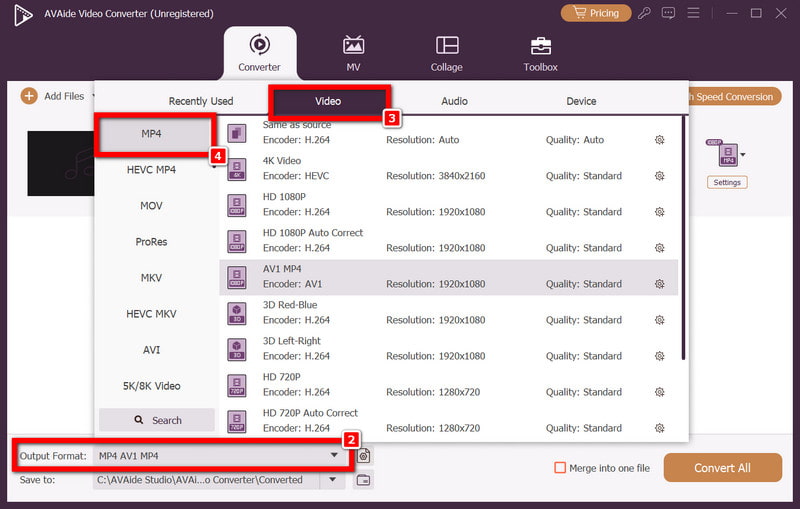 Utdataformat Video-fanen