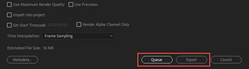 Premiere Pro eksportkø