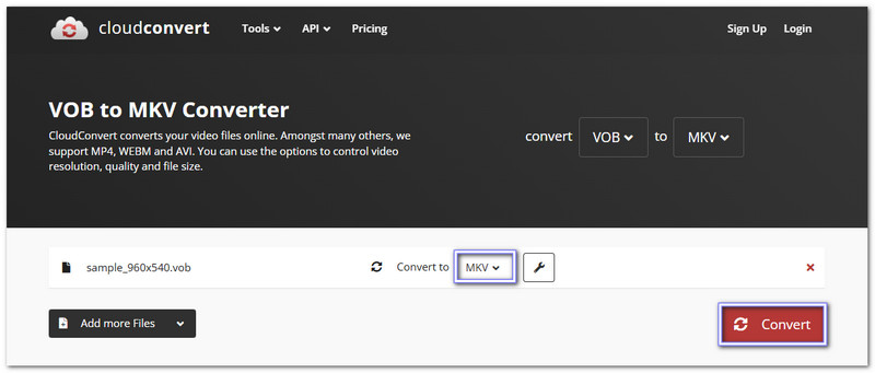 Cloudconvert Μετατροπή Vob σε MKV