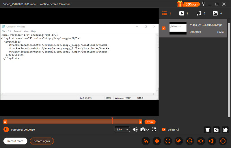 XSPF felvétel mentve