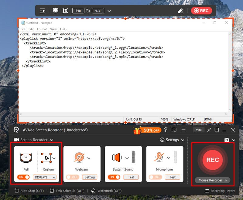 XSPF felvétel indítása
