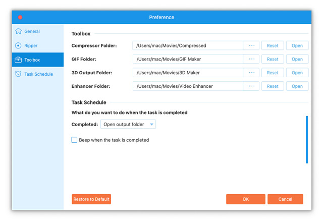 Configuración de la caja de herramientas