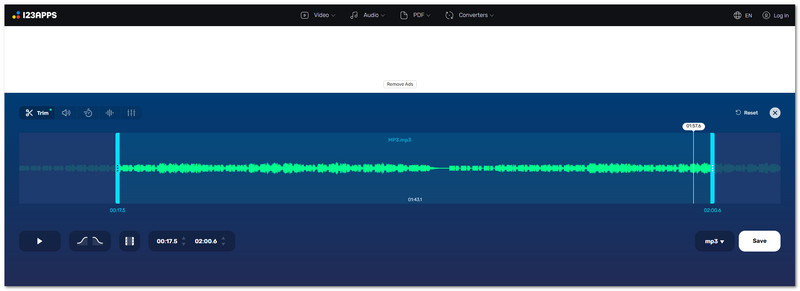 חותך אודיו 123APPS חותך MP3 מוביל בחינם באינטרנט