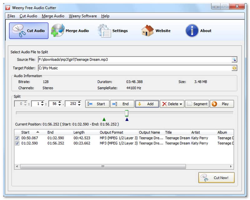 חותך אודיו חינמי של Weeny חותך MP3 מוביל בשולחן העבודה