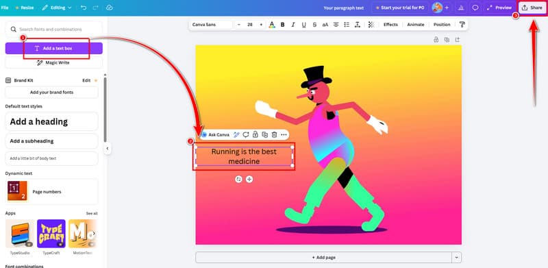 Aggiungi testo a GF Canva