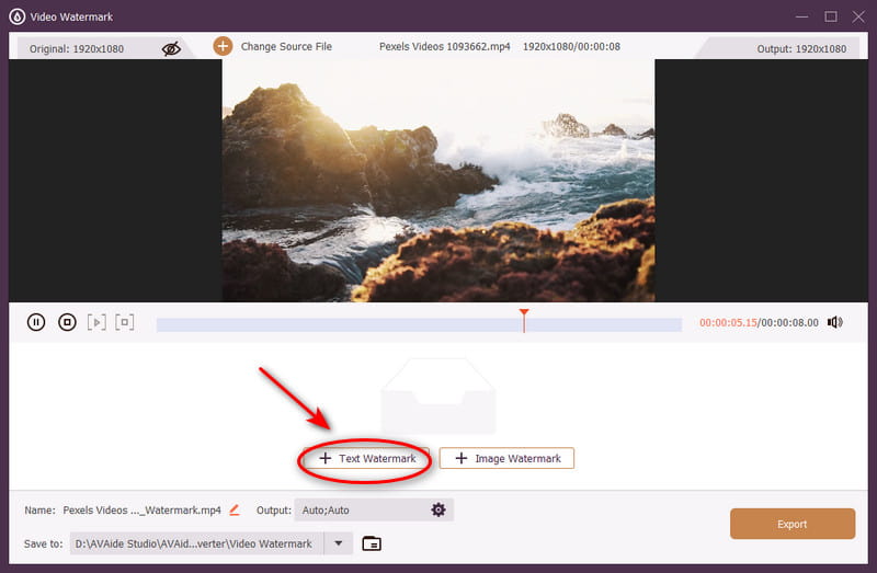 Klik op het tekstwatermerk en voeg je woorden toe.