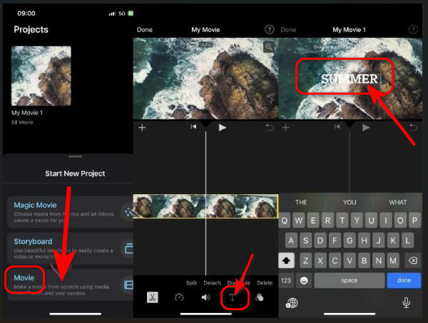 Tekst toevoegen aan iMovie op iPhone