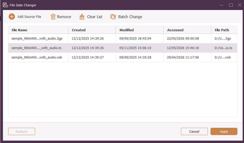 AVAide File Date Changer Interface