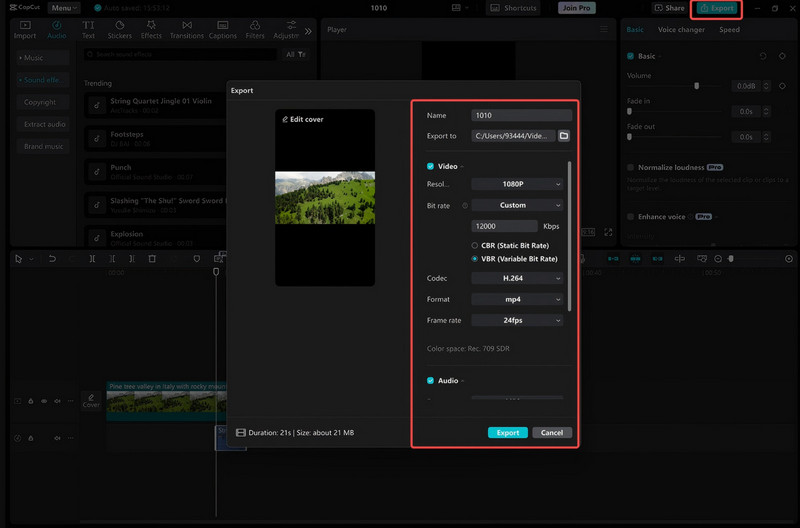 Optimizirajte Capcut Export