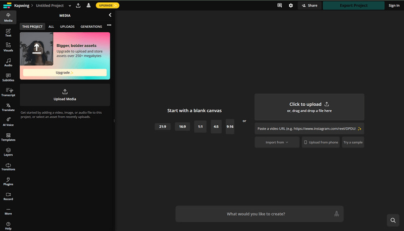 Kapwing 上传视频
