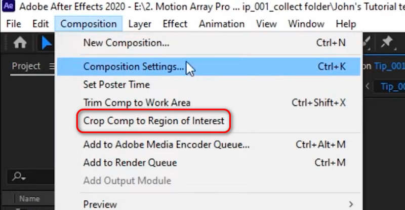Crop Composure în After Effects